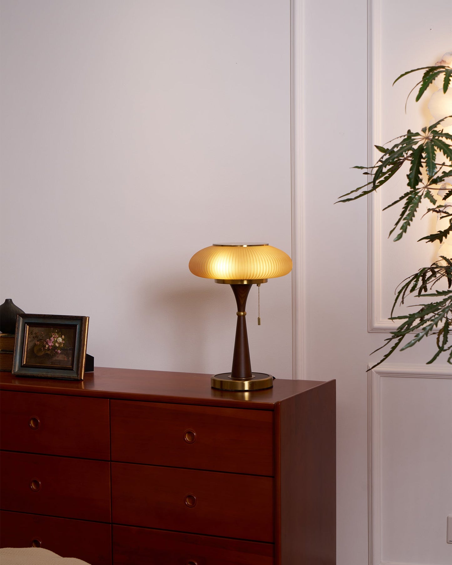 Matsutake Table Lamp | Metal & Wood | Walnut Base Amber Shade