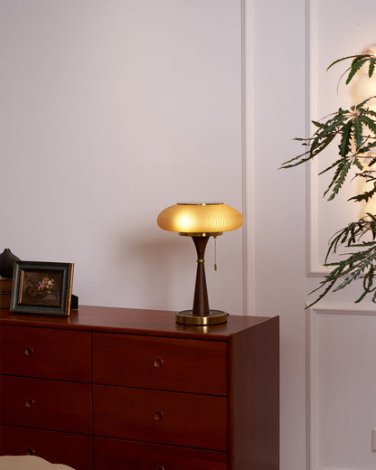 Matsutake Table Lamp | Metal & Wood | Walnut Base Amber Shade