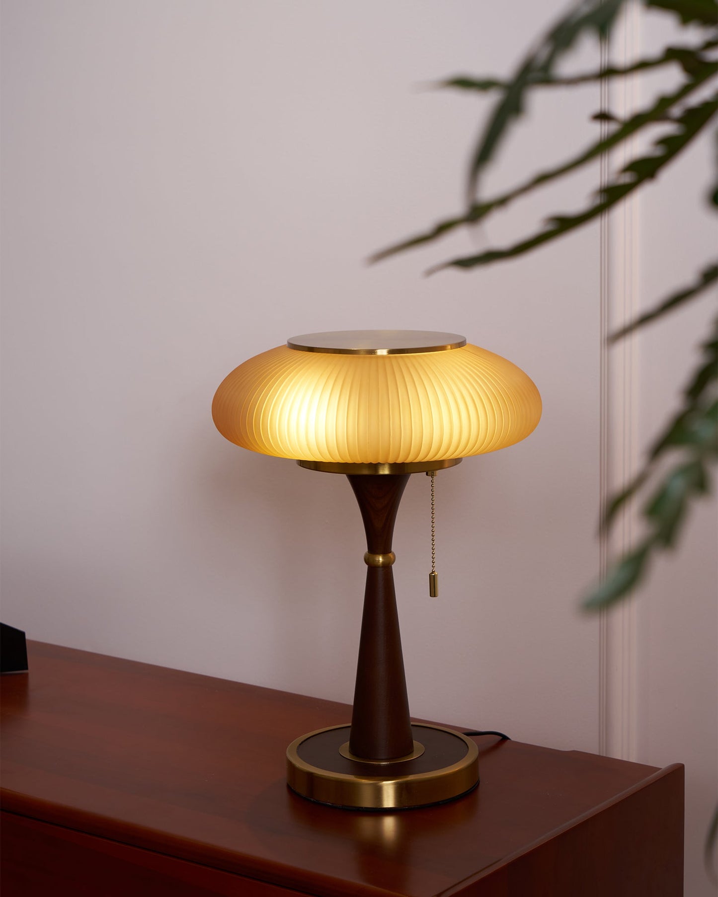 Matsutake Table Lamp | Metal & Wood | Walnut Base Amber Shade