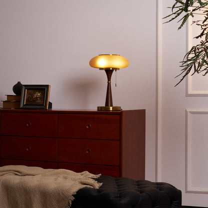 Matsutake Table Lamp | Metal & Wood | Walnut Base Amber Shade