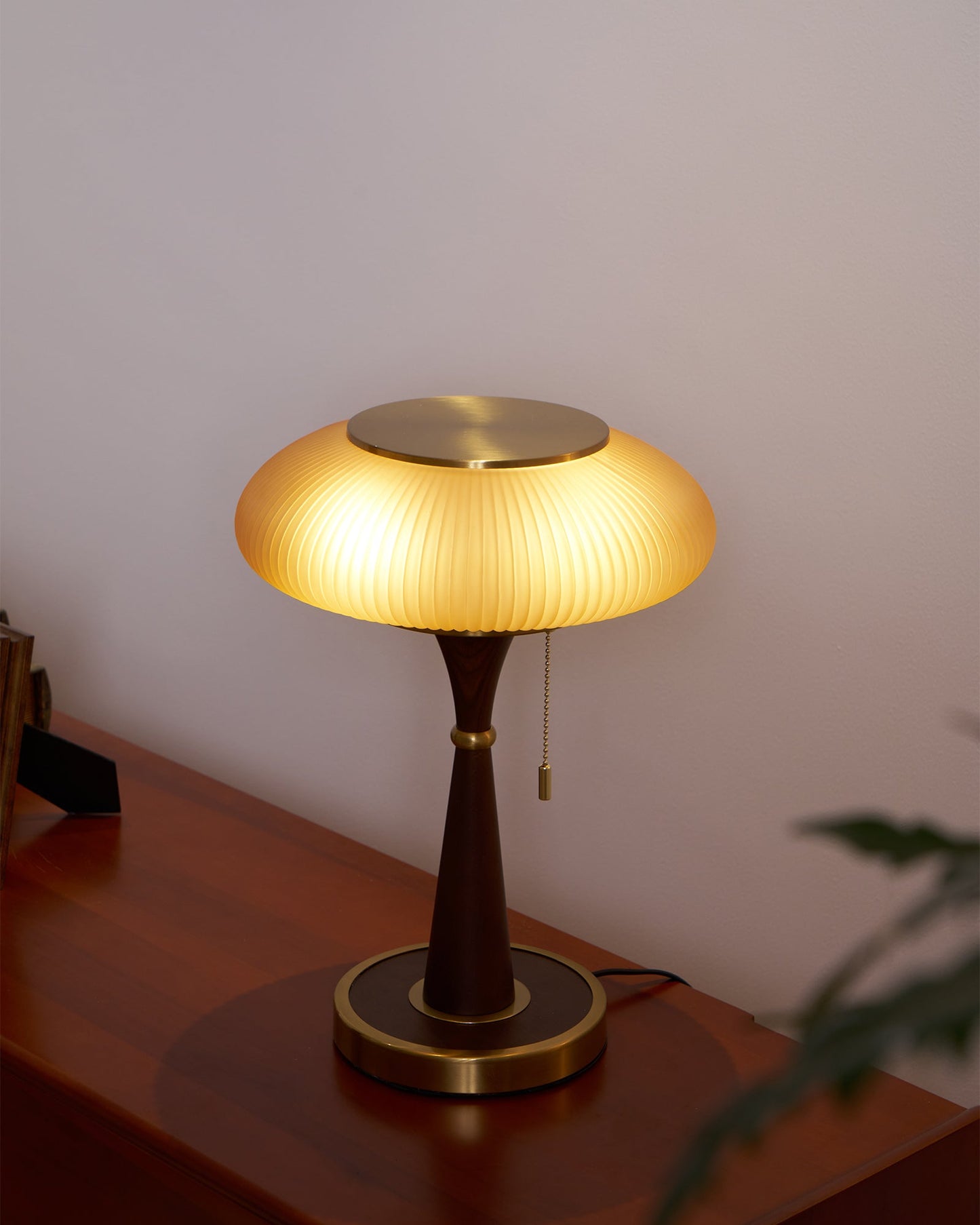Matsutake Table Lamp | Metal & Wood | Walnut Base Amber Shade