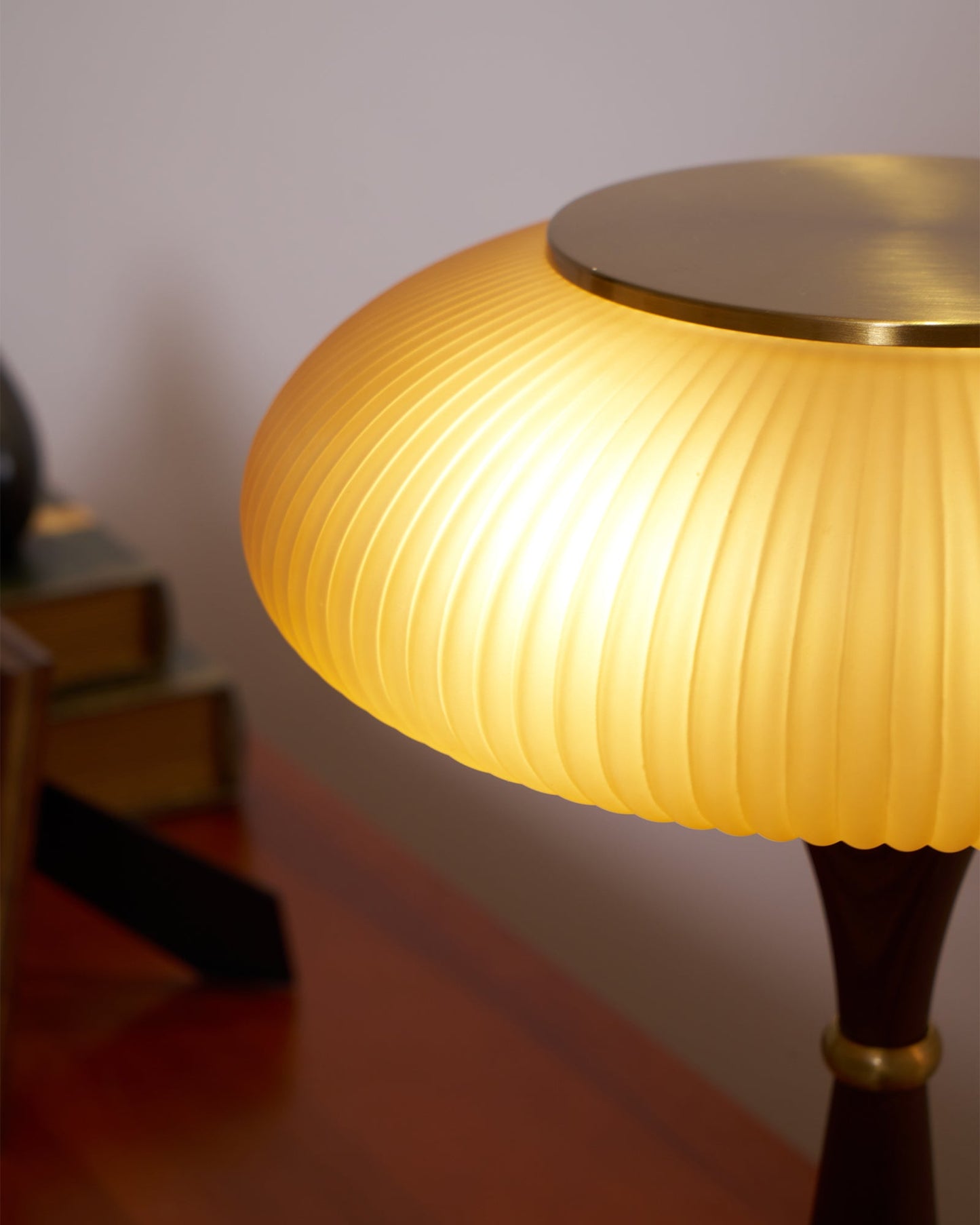 Matsutake Table Lamp | Metal & Wood | Walnut Base Amber Shade