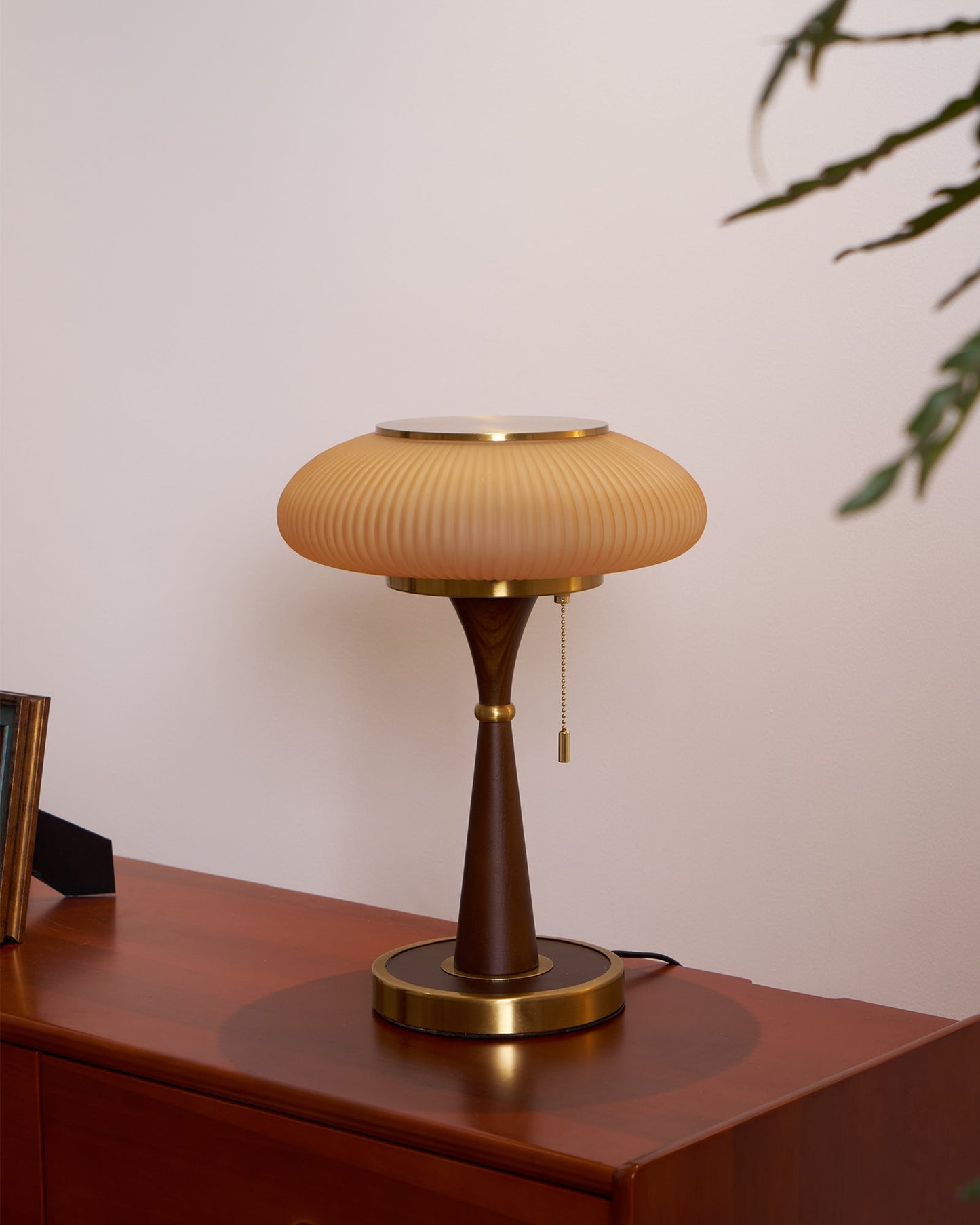 Matsutake Table Lamp | Metal & Wood | Walnut Base Amber Shade