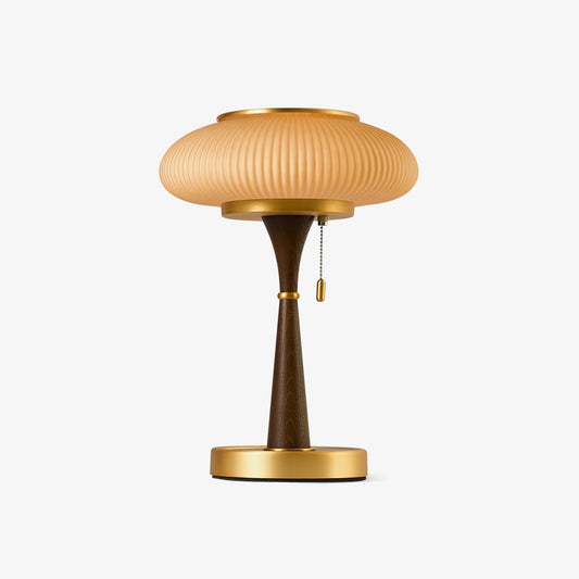 Matsutake Table Lamp | Metal & Wood | Walnut Base Amber Shade