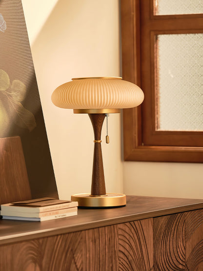 Matsutake Table Lamp | Metal & Wood | Walnut Base Amber Shade