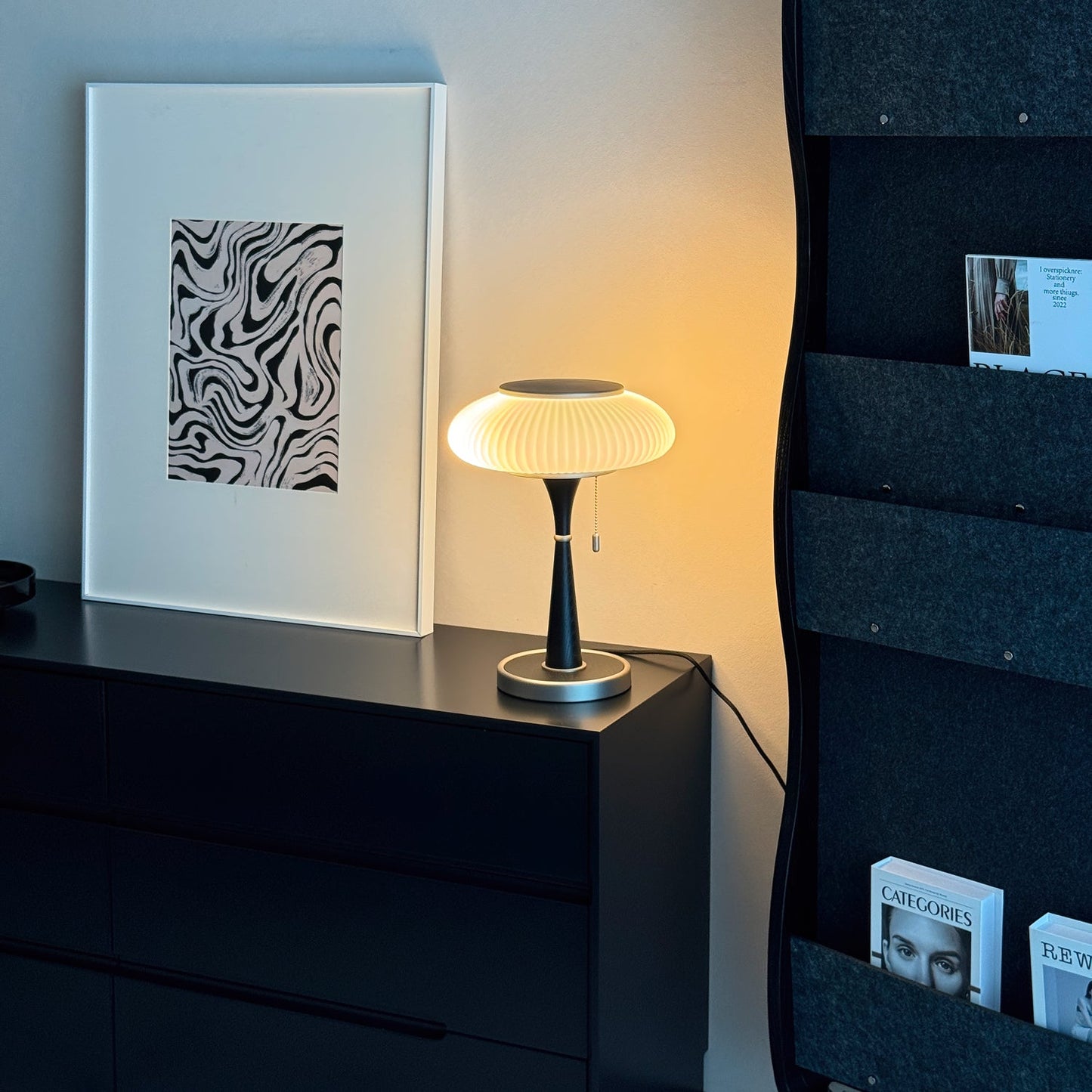 Matsutake Table Lamp | Metal & Wood | Walnut Base Amber Shade