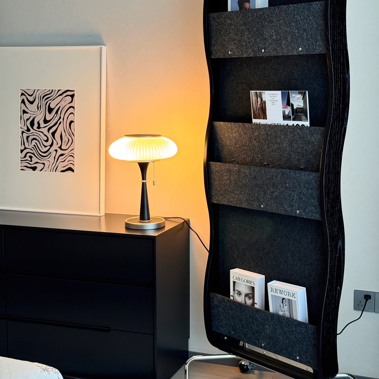 Matsutake Table Lamp | Metal & Wood | Walnut Base Amber Shade