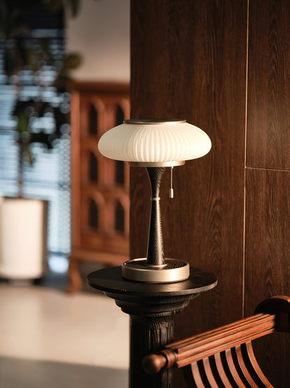 Matsutake Table Lamp | Metal & Wood | Walnut Base Amber Shade