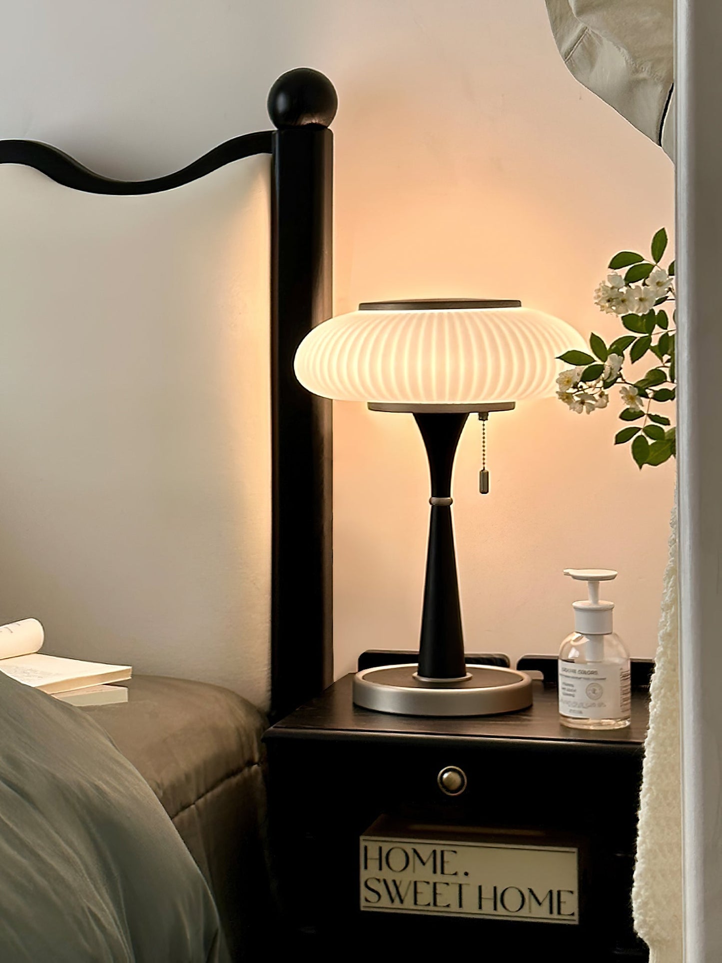Matsutake Table Lamp | Metal & Wood | Walnut Base Amber Shade