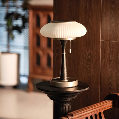 Matsutake Table Lamp | Metal & Wood | Walnut Base Amber Shade