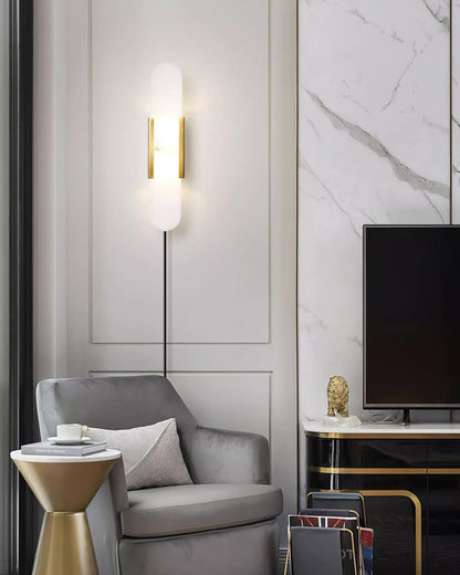Melange Elongated Sconce | Alabaster & Brass | Wall Lamp