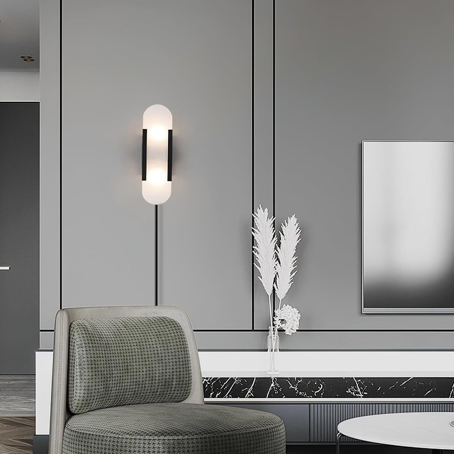Melange Elongated Sconce | Alabaster & Brass | Wall Lamp