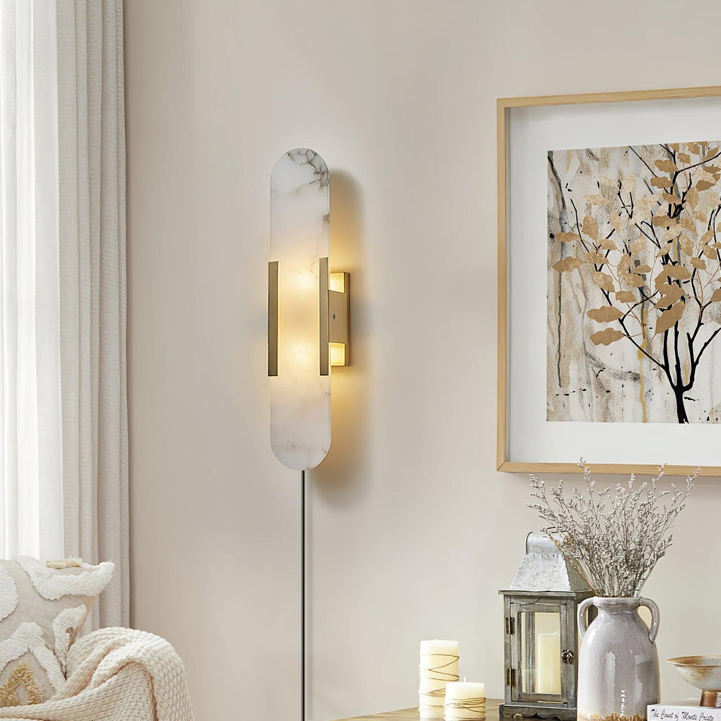 Melange Elongated Sconce | Alabaster & Brass | Wall Lamp