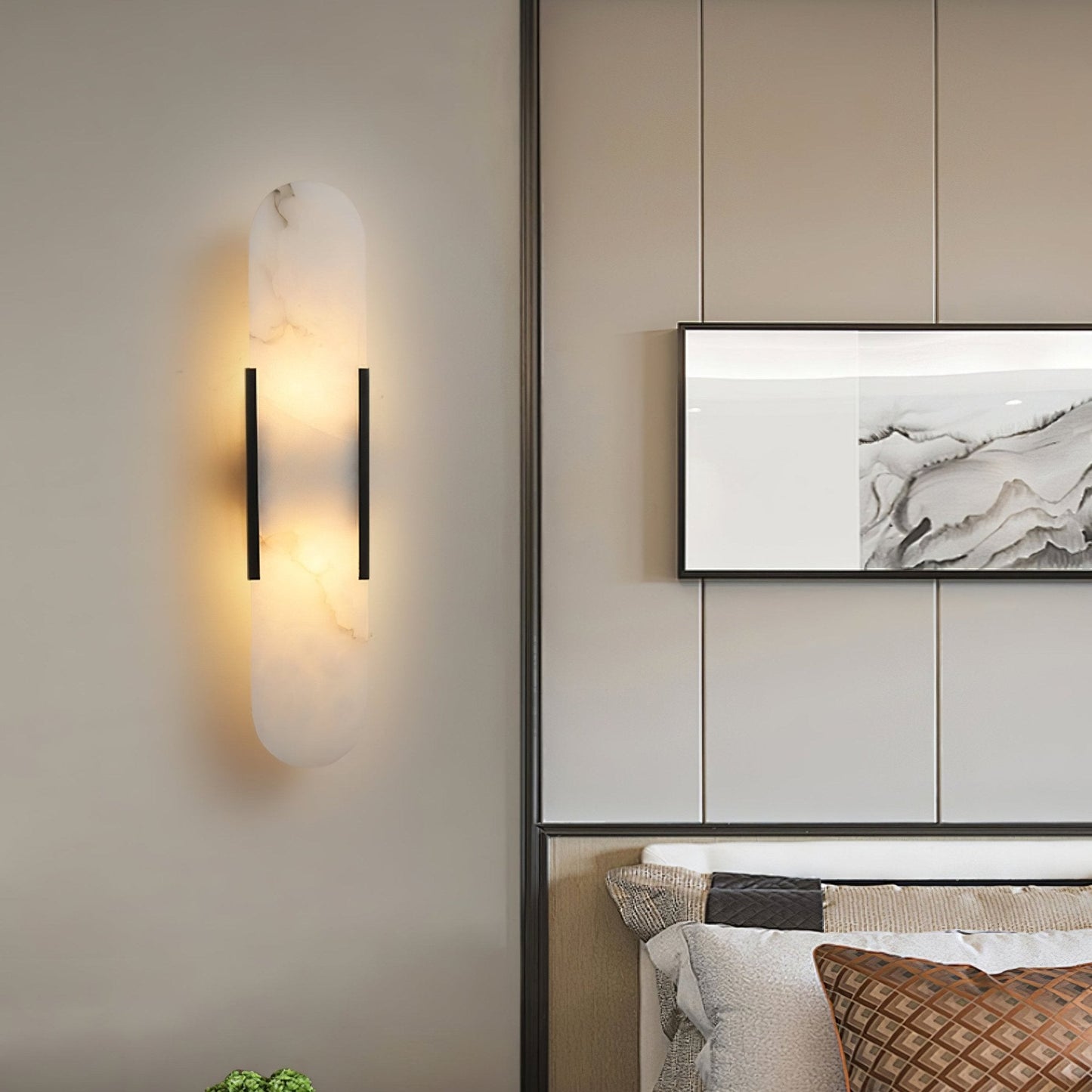Melange Elongated Sconce | Alabaster & Brass | Wall Lamp