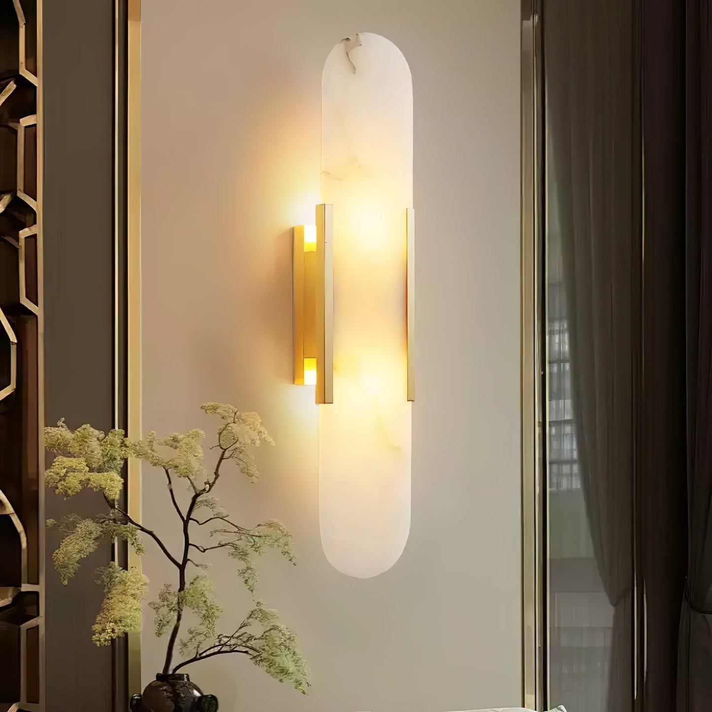 Alabaster Wall Lamp Set | Hand-Crafted Brass Accents | 2 Lights