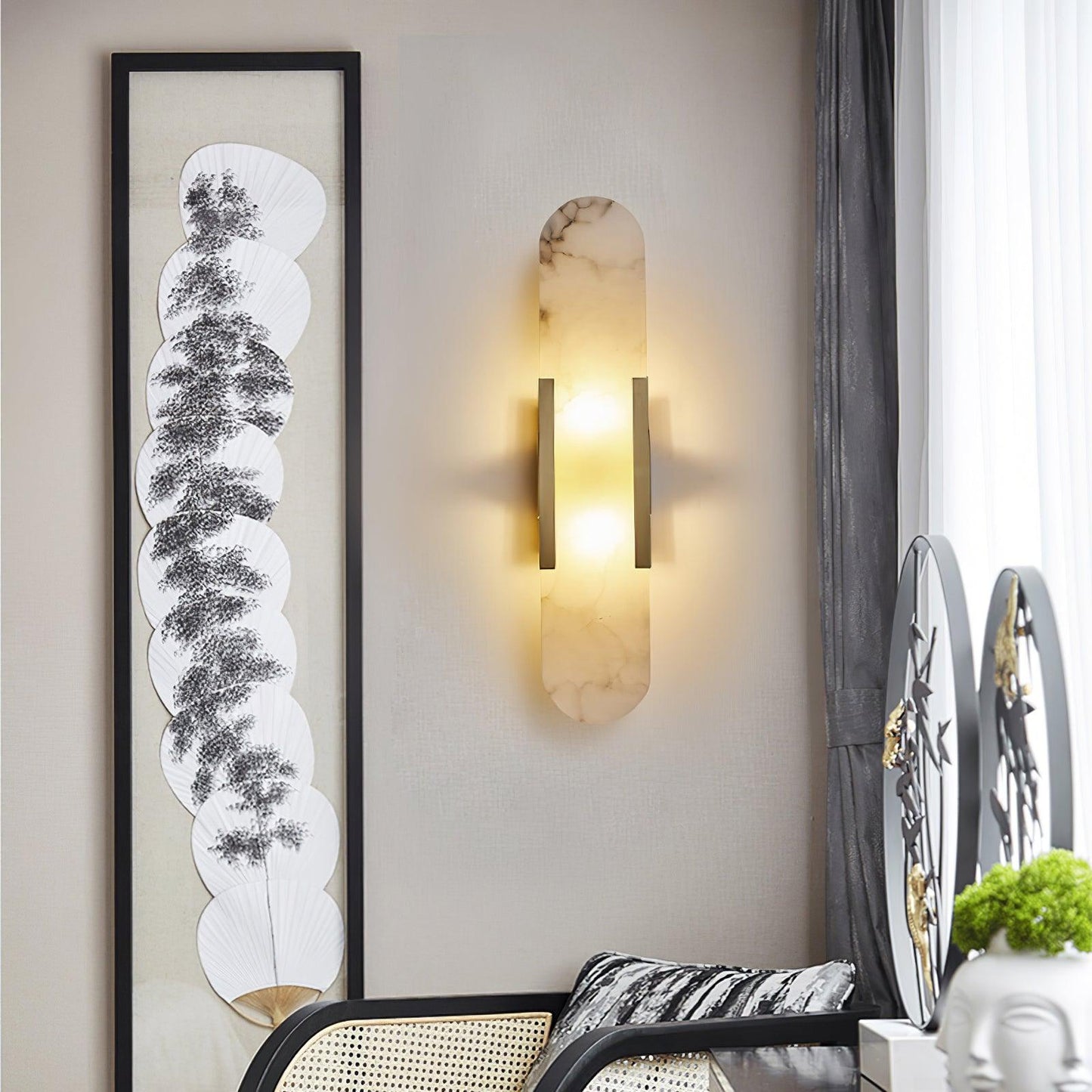 Alabaster Wall Lamp Set | Hand-Crafted Brass Accents | 2 Lights