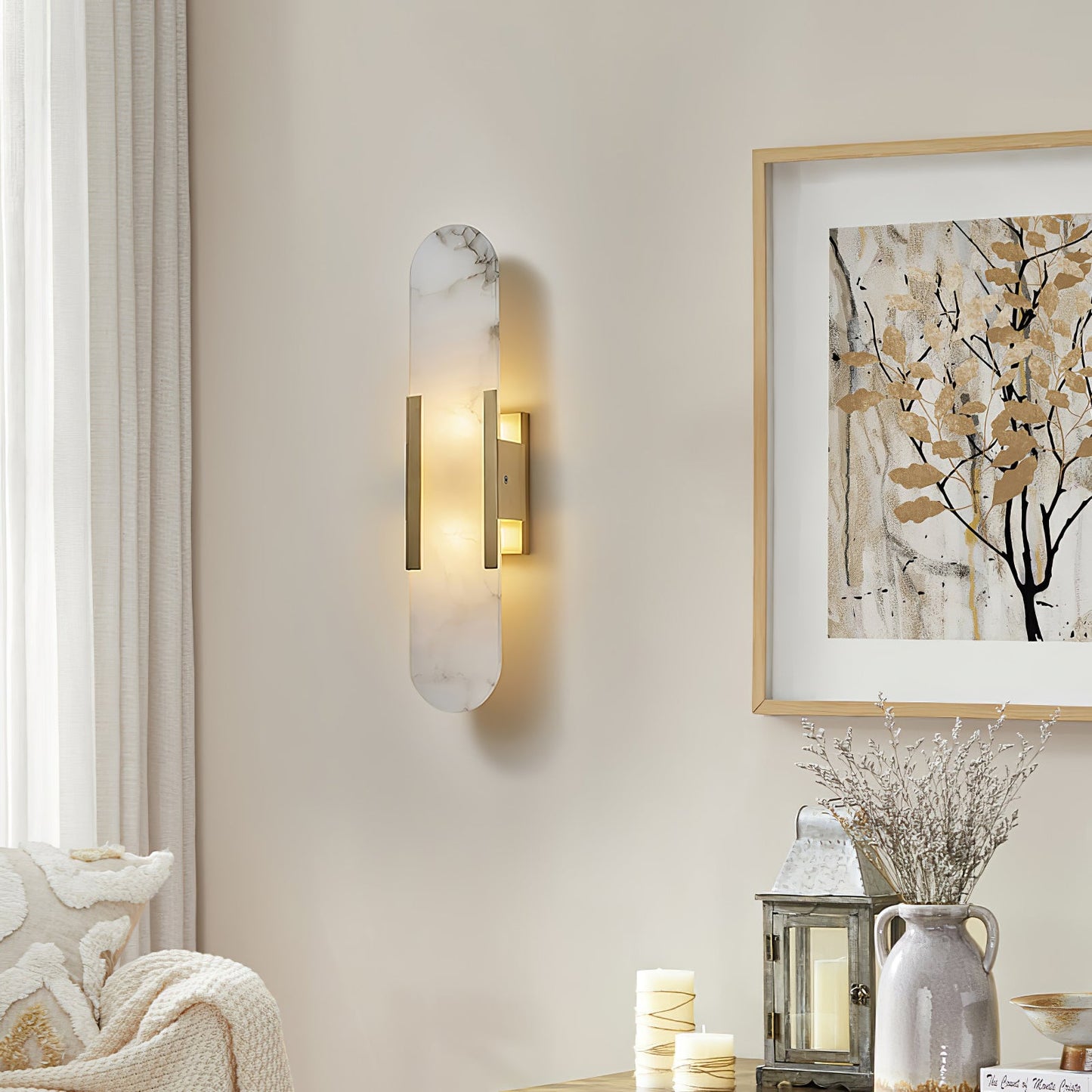 Alabaster Wall Lamp Set | Hand-Crafted Brass Accents | 2 Lights