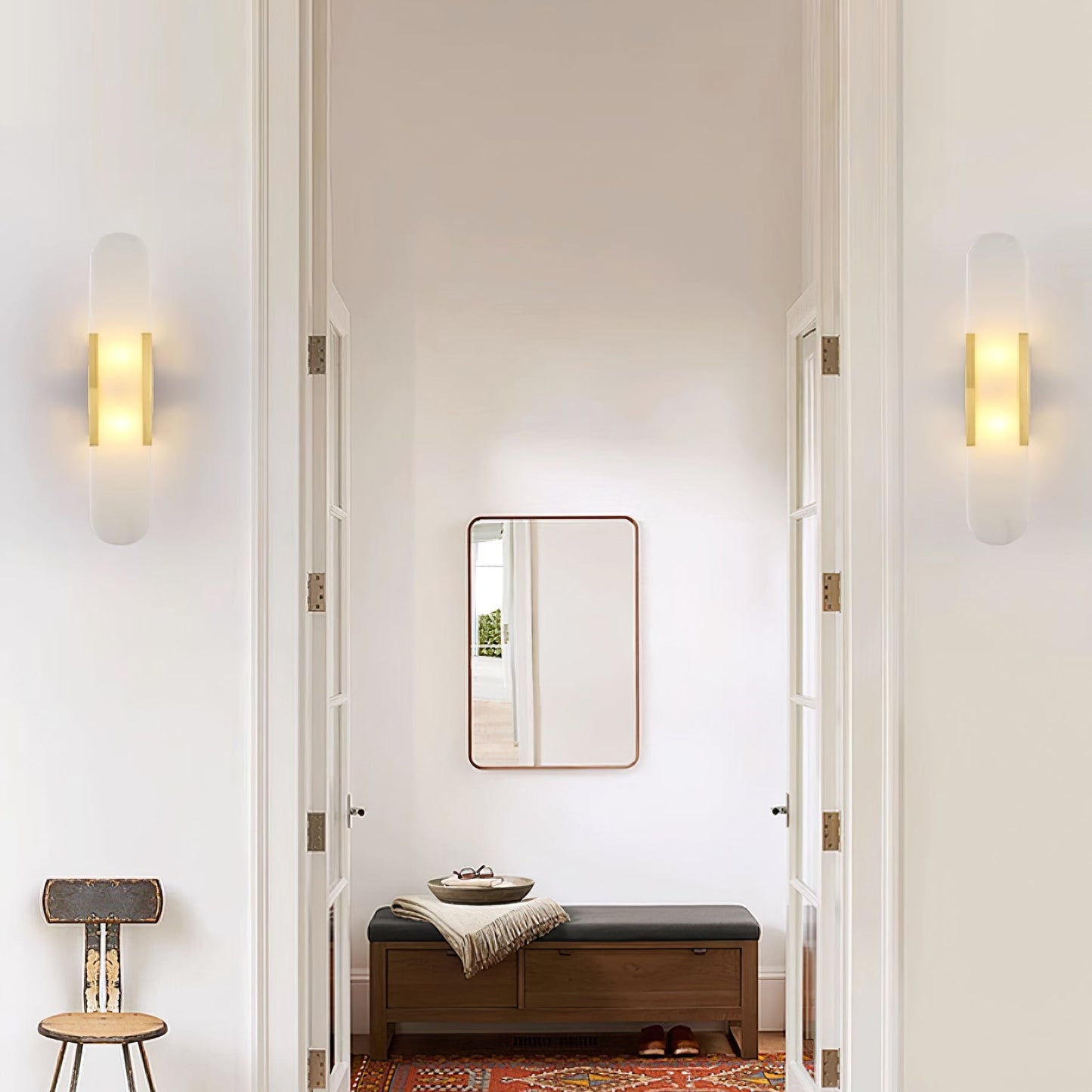 Alabaster Wall Lamp Set | Hand-Crafted Brass Accents | 2 Lights