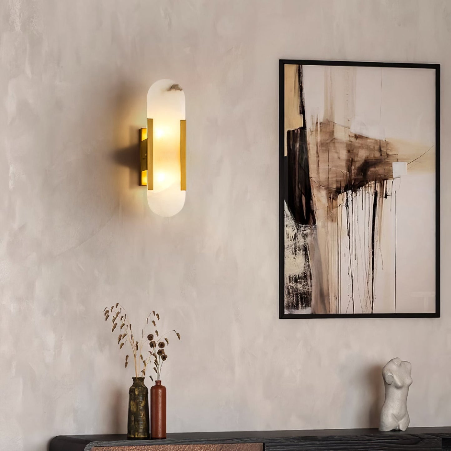 Alabaster Wall Lamp Set | Hand-Crafted Brass Accents | 2 Lights