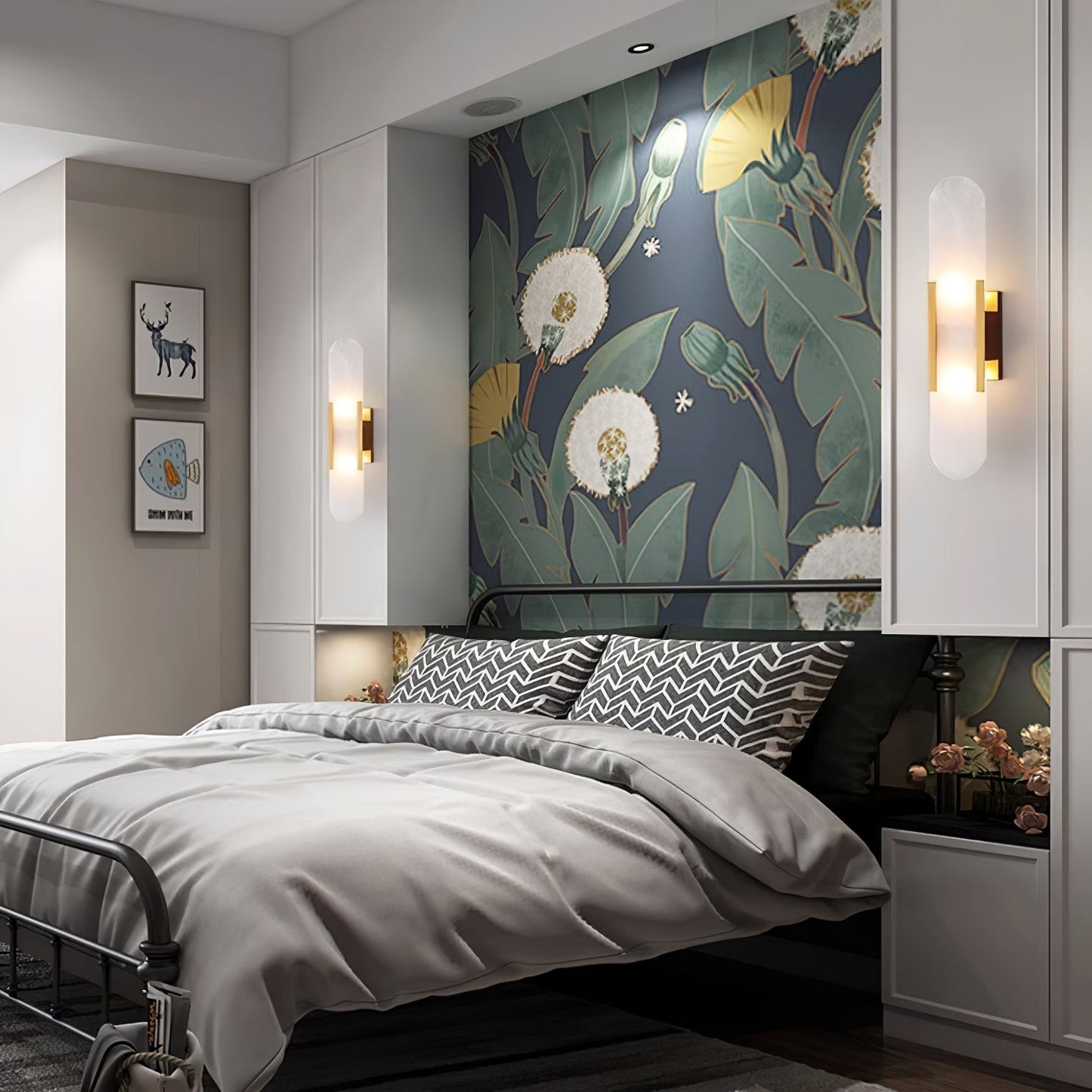 Alabaster Wall Lamp Set | Hand-Crafted Brass Accents | 2 Lights