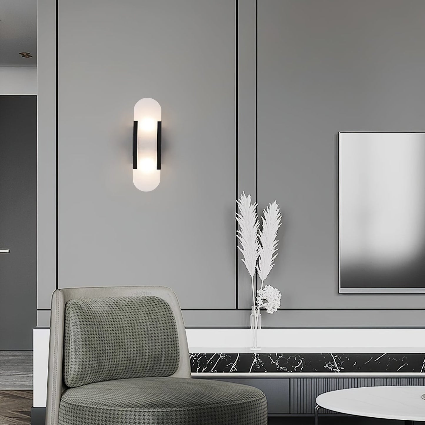 Alabaster Wall Lamp Set | Hand-Crafted Brass Accents | 2 Lights
