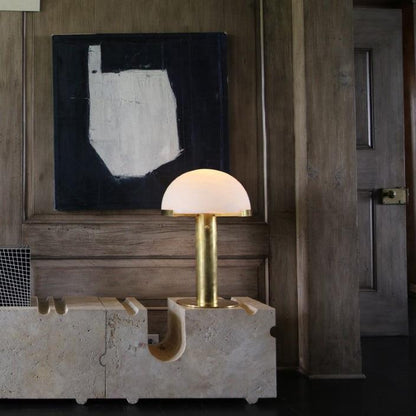 Alabaster Table Lamp | Organic Alabaster & Bronze | 30cm Diameter