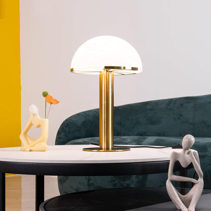 Alabaster Table Lamp | Organic Alabaster & Bronze | 30cm Diameter