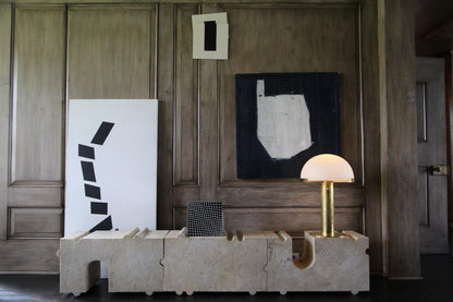 Alabaster Table Lamp | Organic Alabaster & Bronze | 30cm Diameter