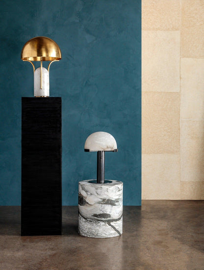 Alabaster Table Lamp | Organic Alabaster & Bronze | 30cm Diameter