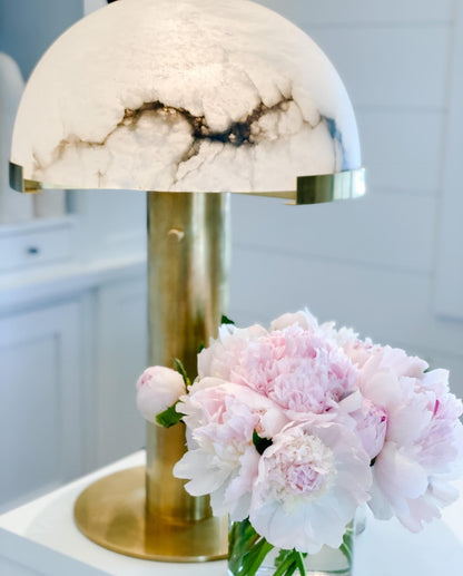 Alabaster Table Lamp | Organic Alabaster & Bronze | 30cm Diameter