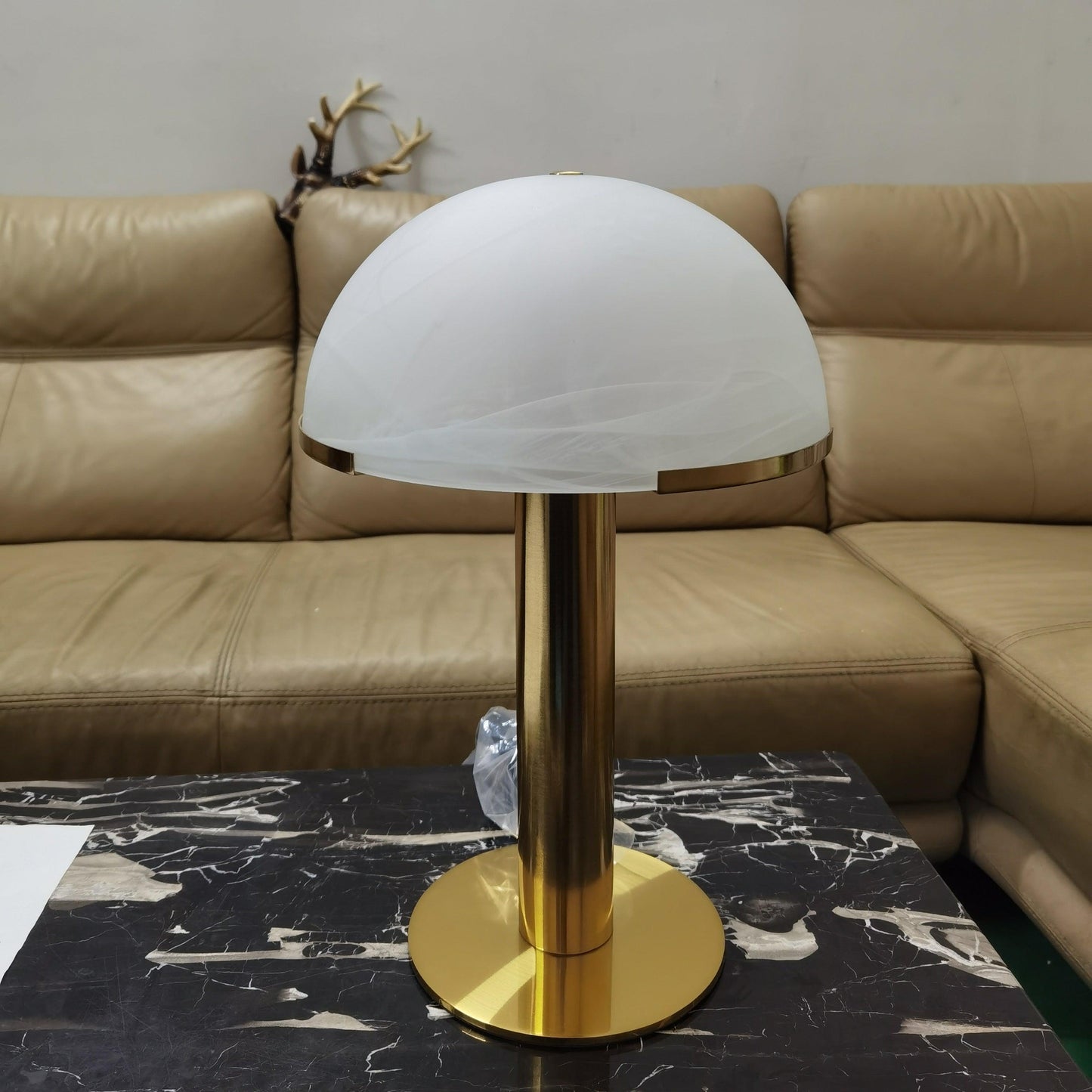 Alabaster Table Lamp | Organic Alabaster & Bronze | 30cm Diameter