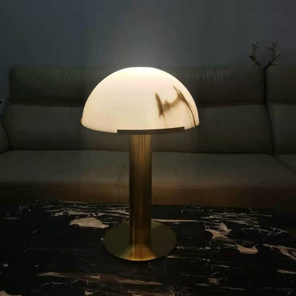 Alabaster Table Lamp | Organic Alabaster & Bronze | 30cm Diameter