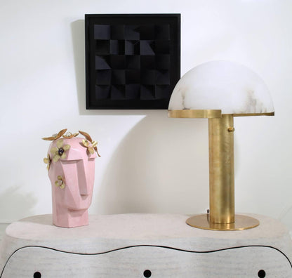 Alabaster Table Lamp | Organic Alabaster & Bronze | 30cm Diameter