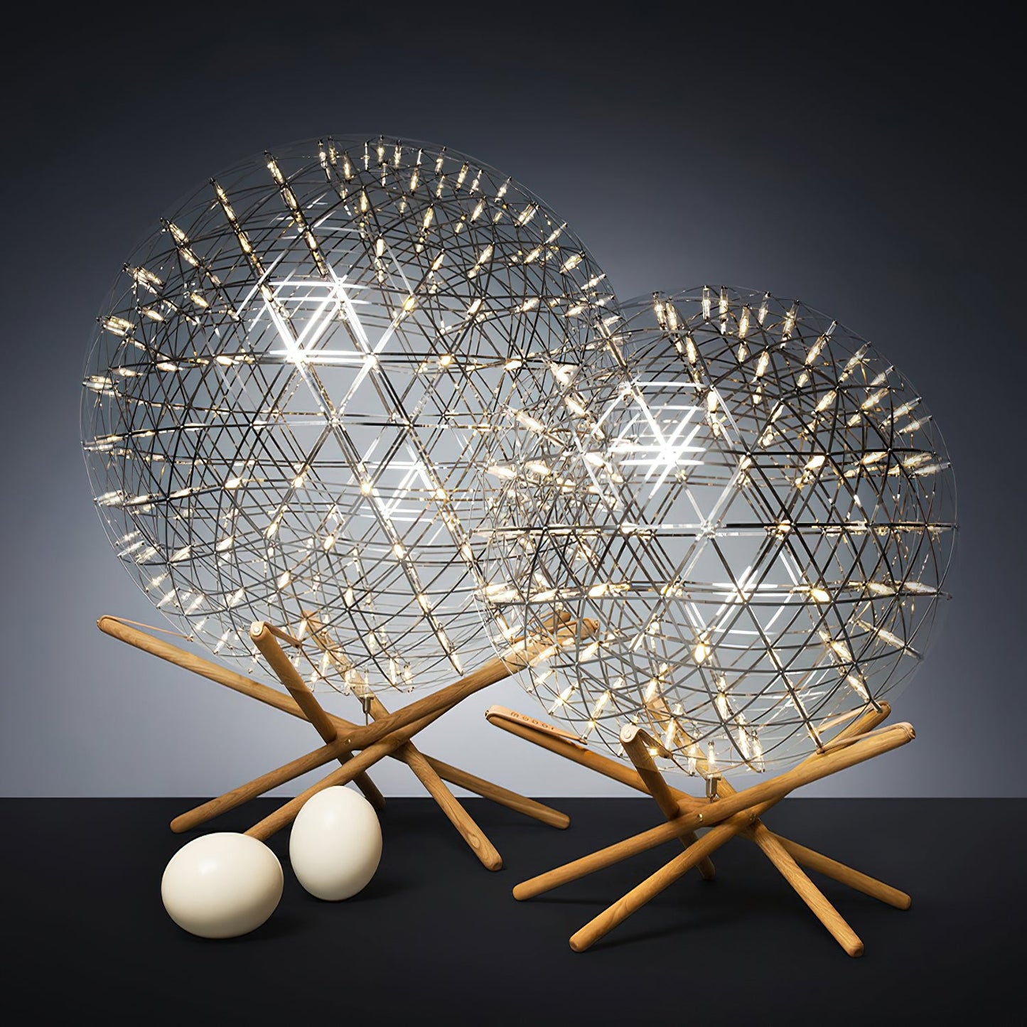 Menzel Firework Floor Lamp | Stainless Steel & Wood | Chrome Shade
