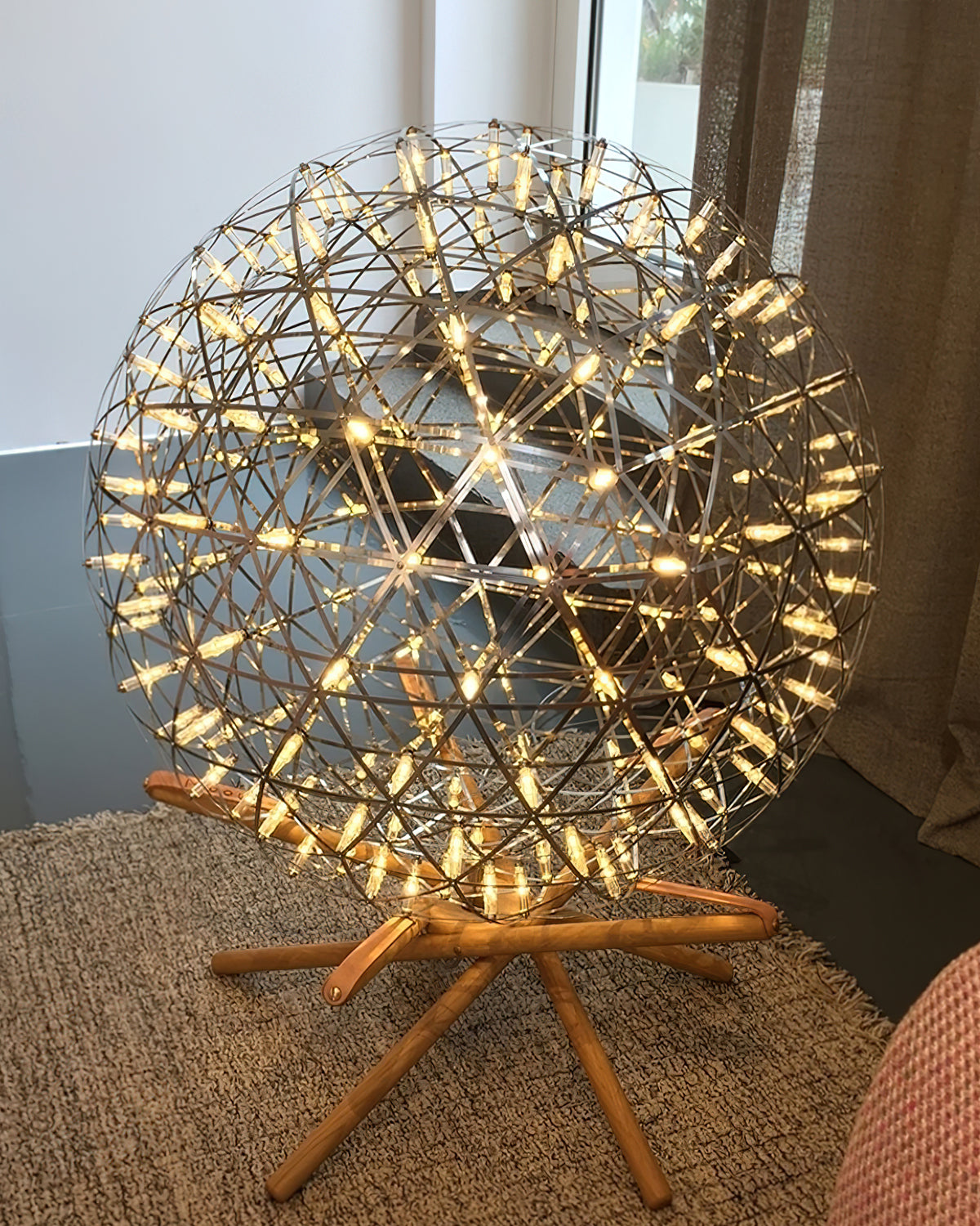 Menzel Firework Floor Lamp | Stainless Steel & Wood | Chrome Shade