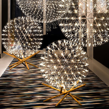 Menzel Firework Floor Lamp | Stainless Steel & Wood | Chrome Shade
