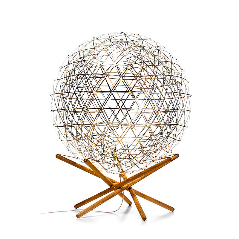 Menzel Firework Floor Lamp | Stainless Steel & Wood | Chrome Shade