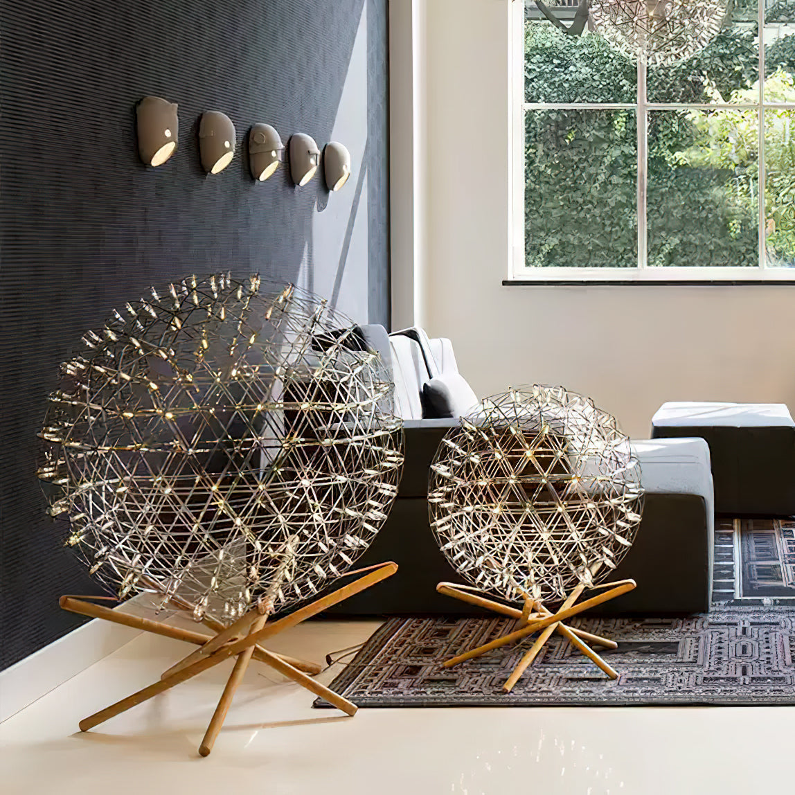 Menzel Firework Floor Lamp | Stainless Steel & Wood | Chrome Shade