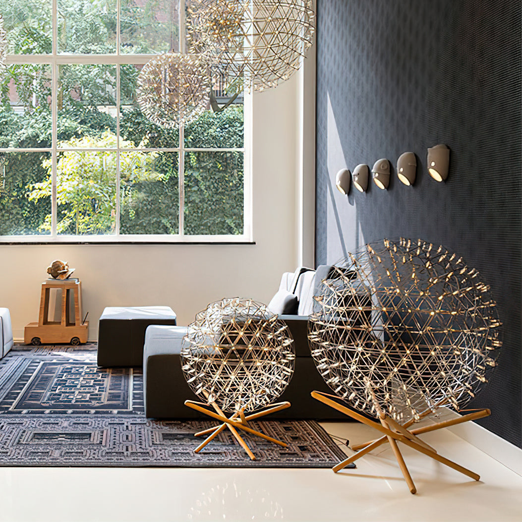 Menzel Firework Floor Lamp | Stainless Steel & Wood | Chrome Shade