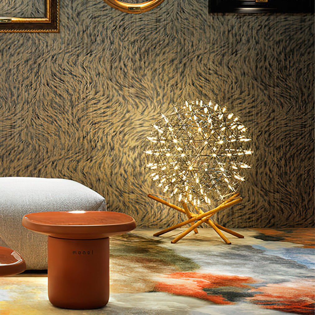 Menzel Firework Floor Lamp | Stainless Steel & Wood | Chrome Shade