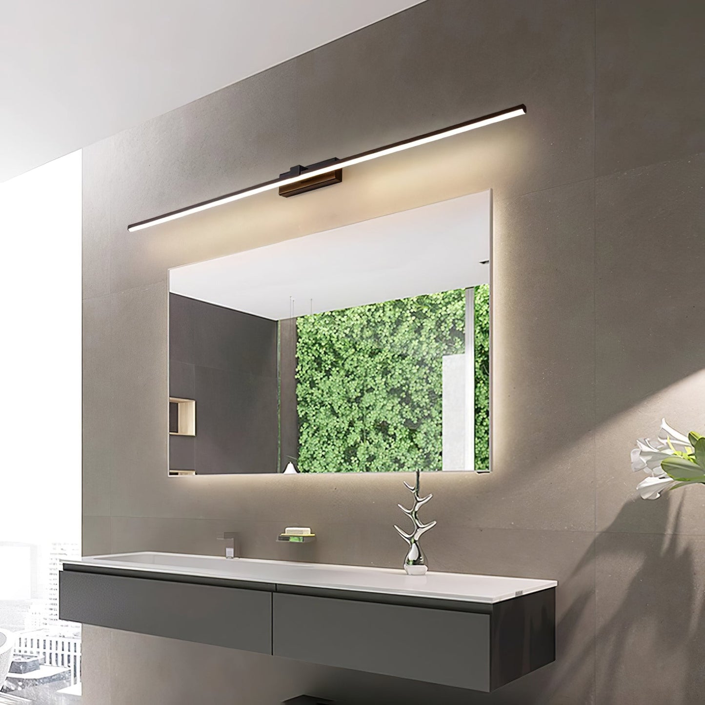 Metal Linear Mirror Wall Light | Black Finish | Set of 2
