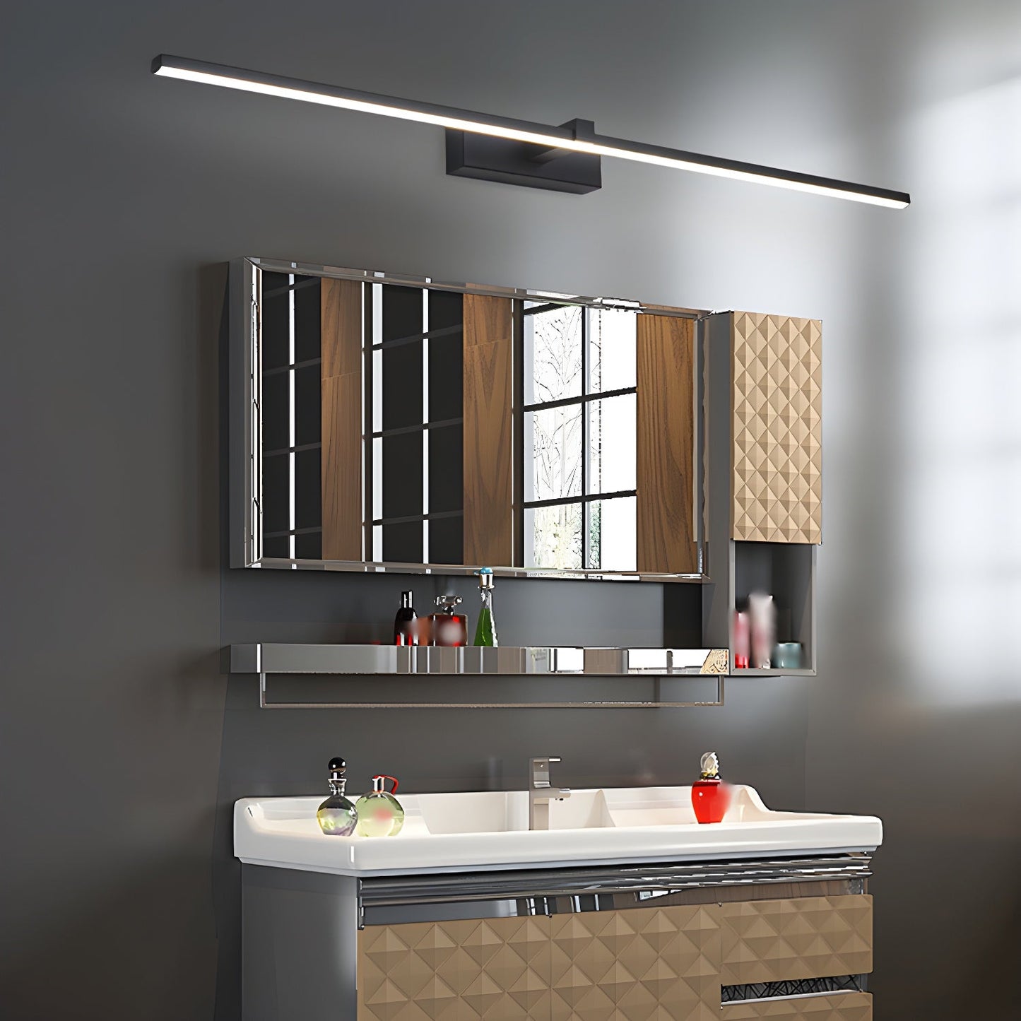 Metal Linear Mirror Wall Light | Black Finish | Set of 2