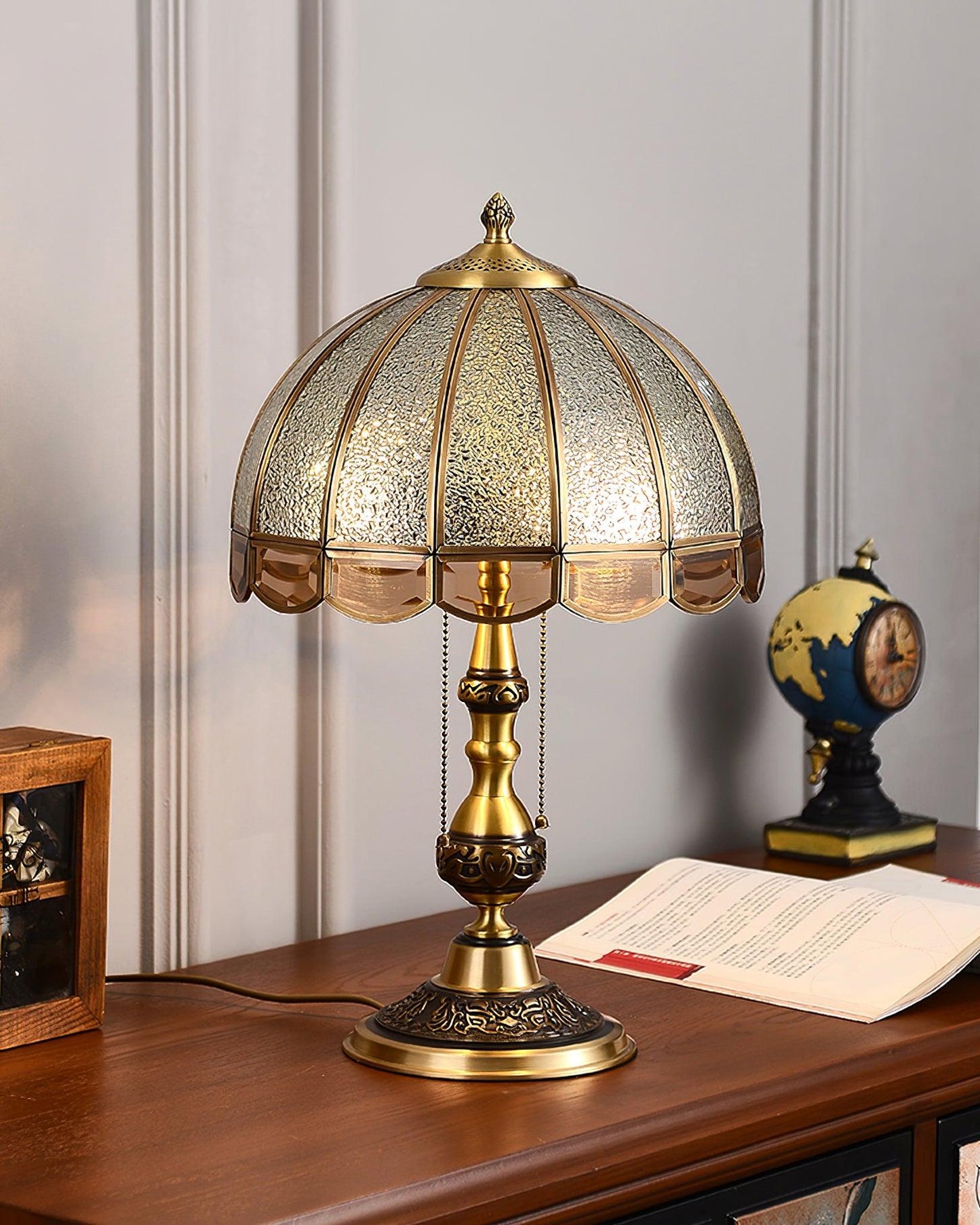 Table Lamp | Electroplated Brass Gold & Opaque Glass | 30cm Diameter
