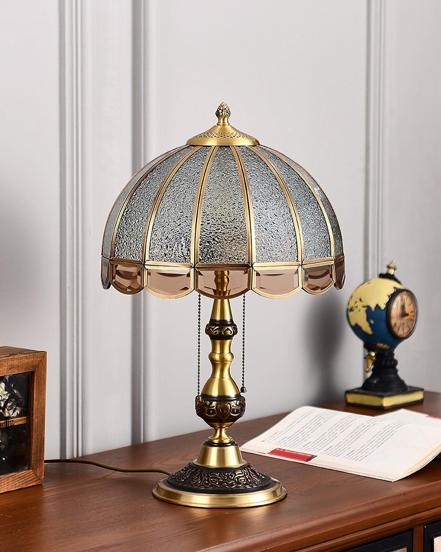 Table Lamp | Electroplated Brass Gold & Opaque Glass | 30cm Diameter