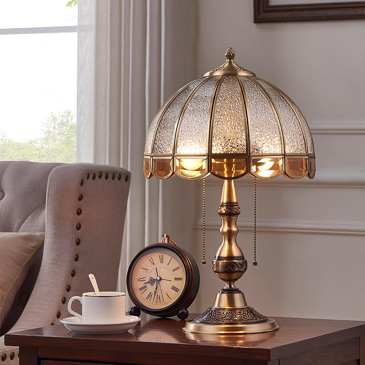 Table Lamp | Electroplated Brass Gold & Opaque Glass | 30cm Diameter