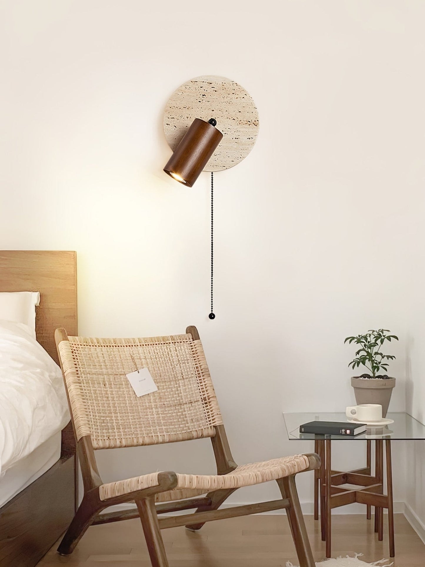 Miadi Wall Lamp | Travertine & Wood | Gold, Black, Walnut, Wood Color