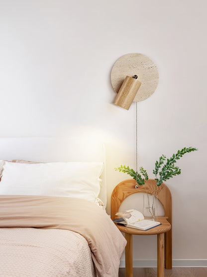 Miadi Wall Lamp | Travertine & Wood | Gold, Black, Walnut, Wood Color