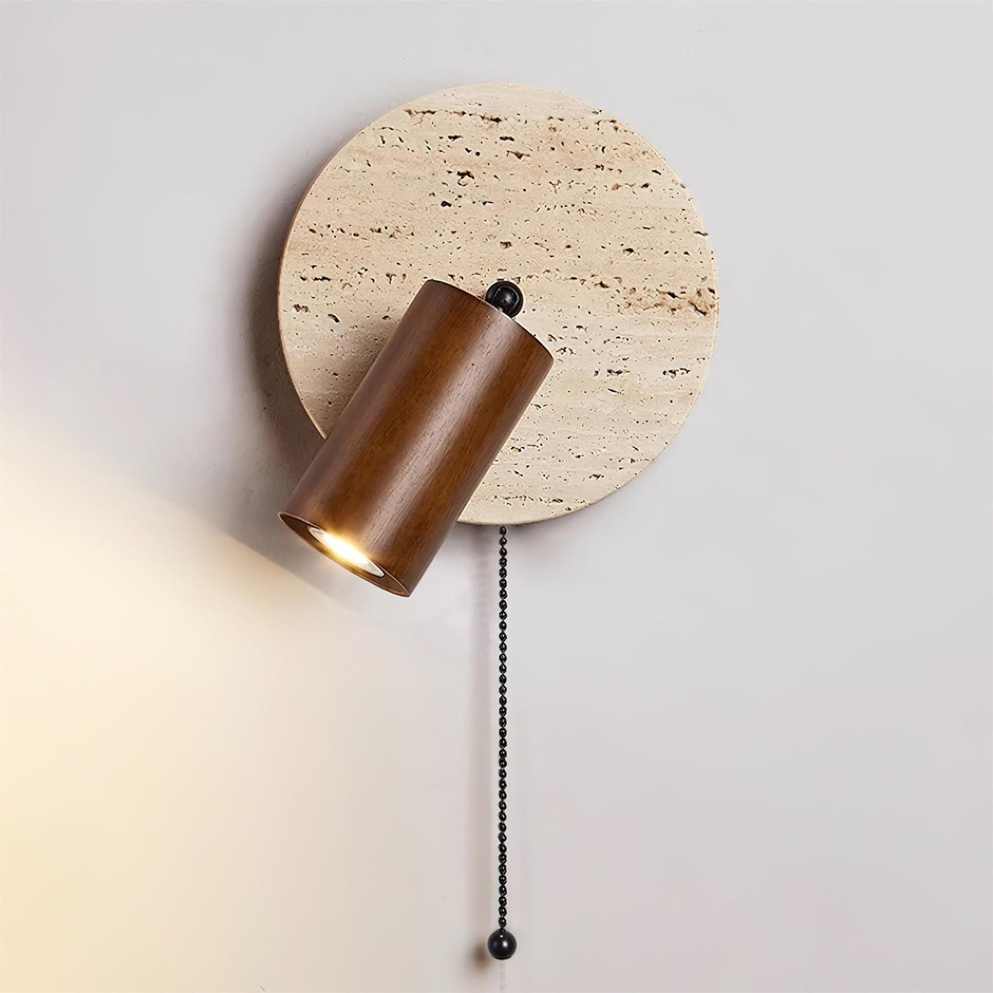 Miadi Wall Lamp | Travertine & Wood | Gold, Black, Walnut, Wood Color