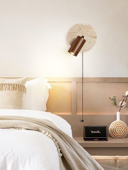 Miadi Wall Lamp | Travertine & Wood | Gold, Black, Walnut, Wood Color