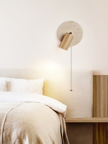 Miadi Wall Lamp | Travertine & Wood | Gold, Black, Walnut, Wood Color